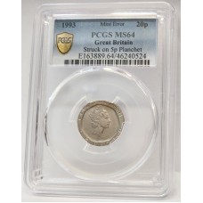 GREAT BRITAIN UK 1993 . TWENTY 20 PENCE . ERROR . STRUCK ON 5p PLANCHET